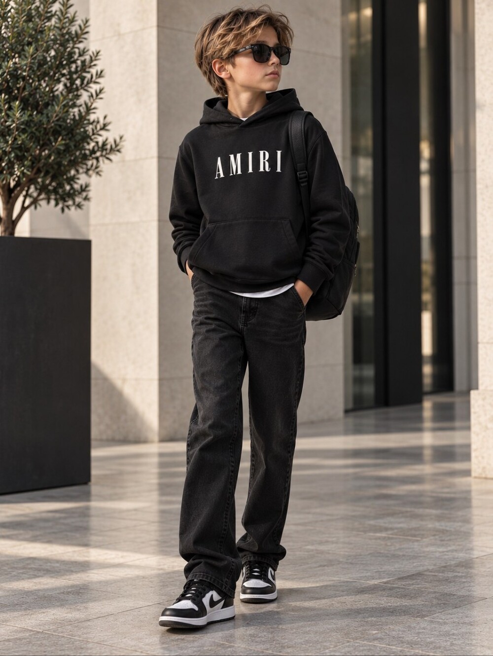 AMIRI Boys Logo Hoodie Black Cotton Designer Streetwear Sweatshirt Size 9-10Y